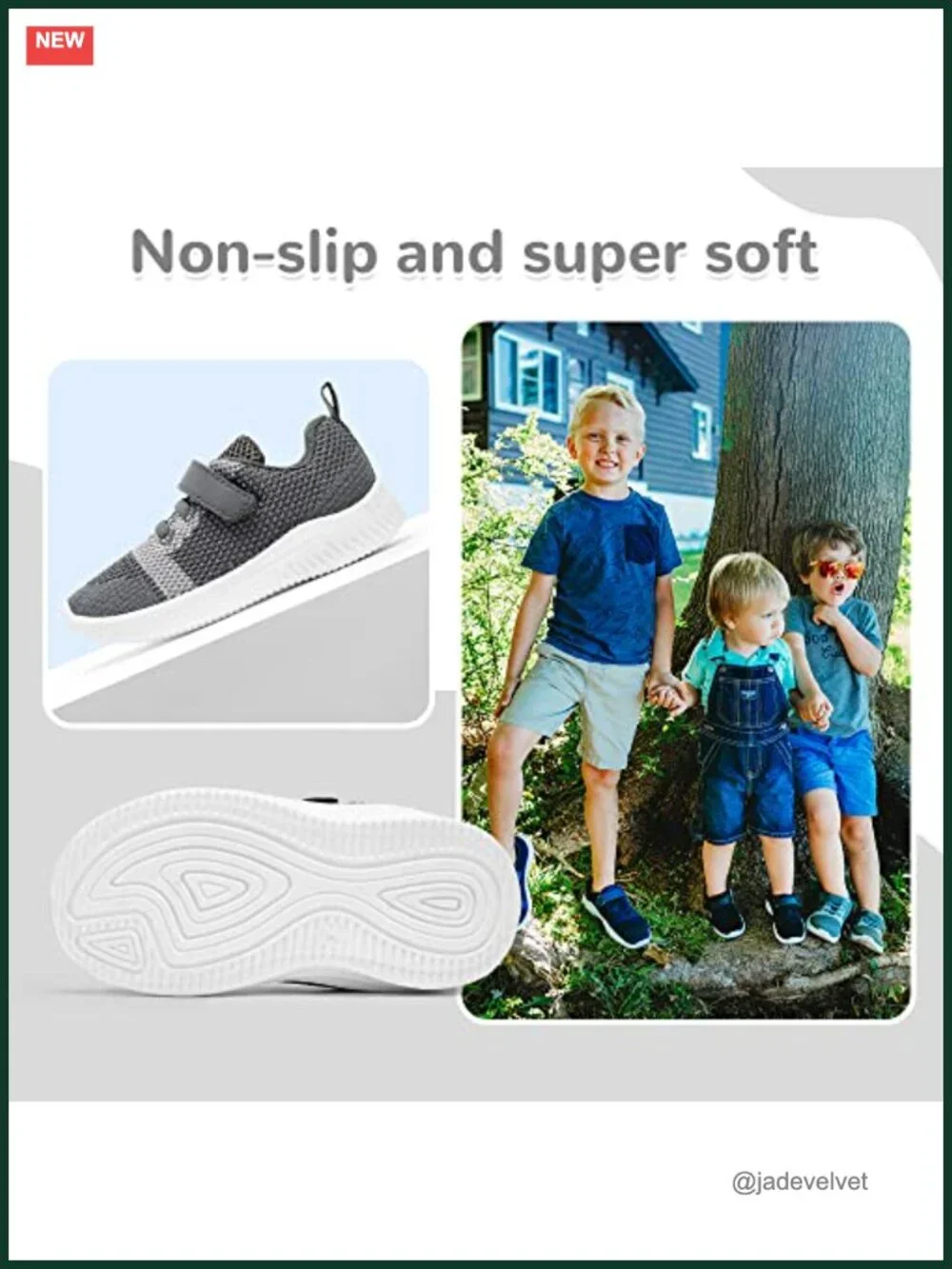 Kids Sneakers Hook & Loop Closure Memory Foam Breathable Lightweight
